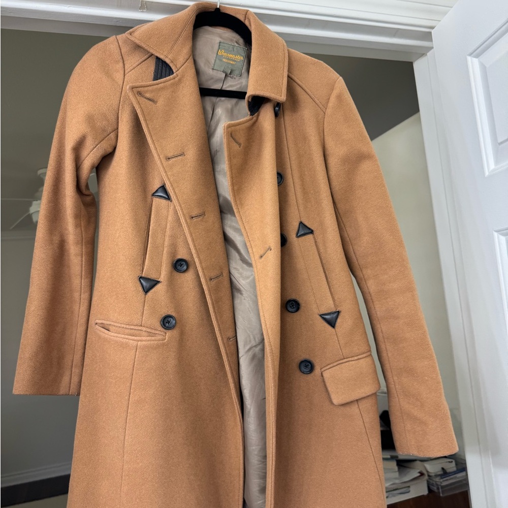 J. Crew Wearmaster Vintage Tan Pea Coat with Black Accents
